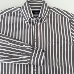 Canali Shirt Mens 42 16 1/2 Brown Striped Button Down Long Sleeve Made in Italy