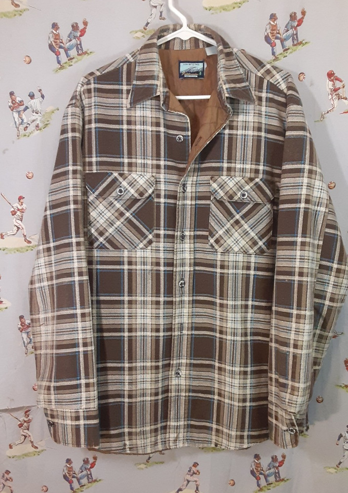 👀 VTG Fieldmaster Quilt Lined Flannel Jacket Shacket Made In USA Mens Size LT
