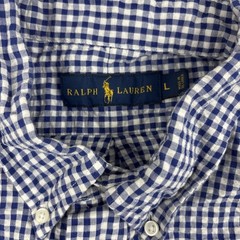 Polo Ralph Lauren Button Down Shirt Large Blue Gingham Seersucker Orange Pony