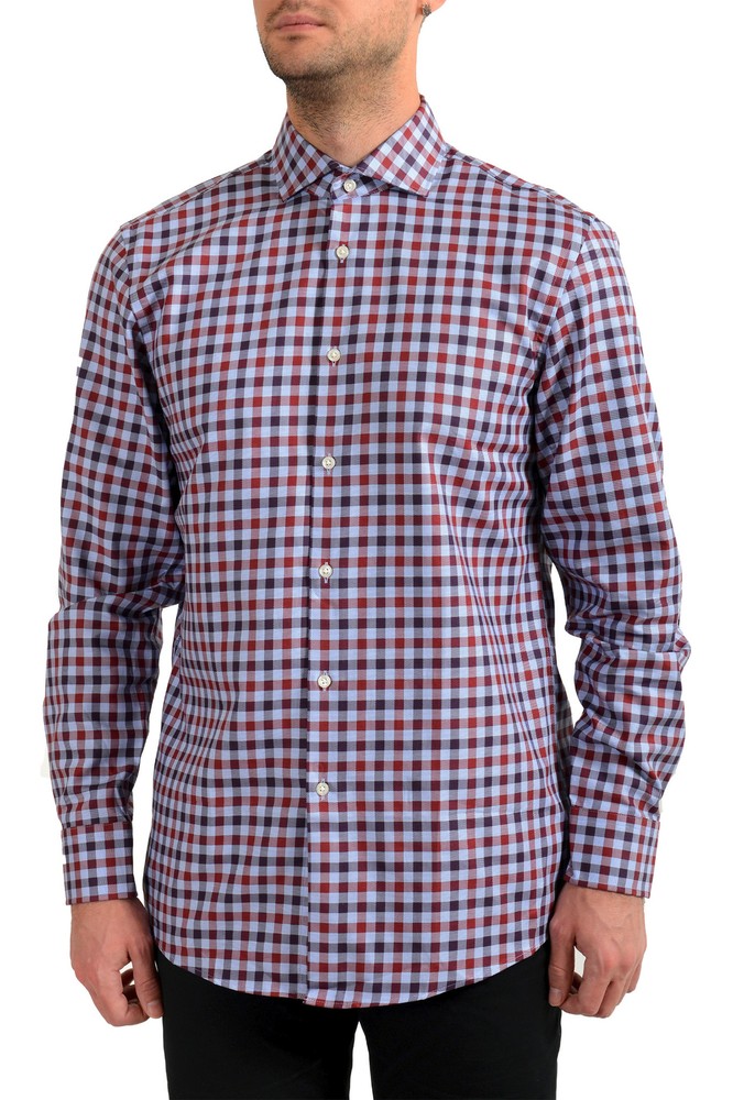 Hugo Boss Men’s “Mark US” Sharp Fit Multi-Color Plaid Long Sleeve Dress Shirt