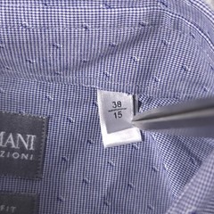 Armani Collezioni Shirt Mens 15 38 Blue Check Slim Fit Dress Long Sleeve Albania