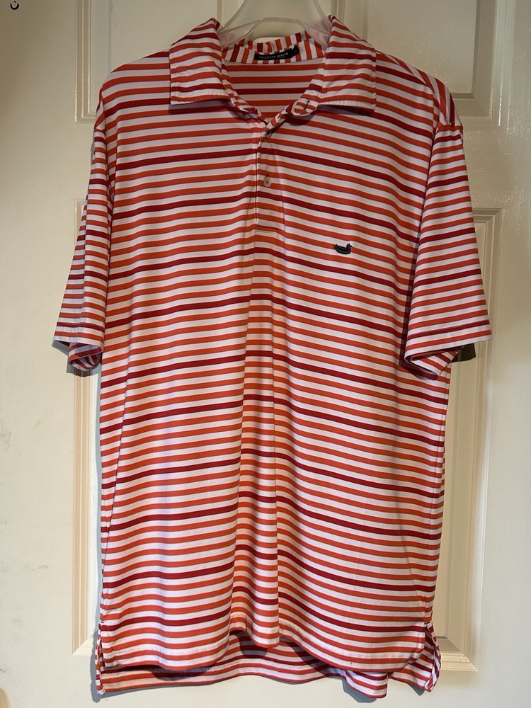 Southern Marsh Bermuda Performance Polo Mens Medium Red Pink Striped Golf