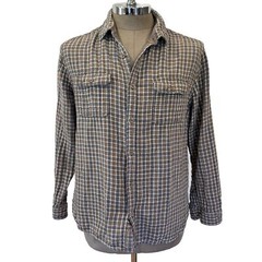 Carbon 2 Cobalt Grey Button Front Plaid Shirt Large Cotton **Sashiko Repair