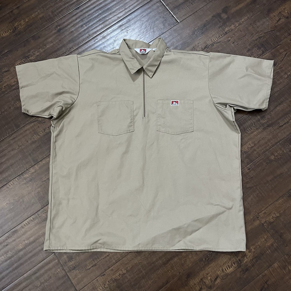 Ben Davis 1/2 Zip Pullover 2 Pocket Short Sleeve Work Shirt Mens 3XL Khaki Vtg