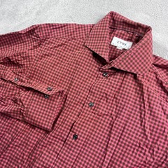 Eton Slim Fit Dress Shirt Mens 16 41 L Pink Brown Gingham Check Spread Collar