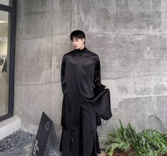 Men Long Sleeve Casual Tops Kaftan Loose Tunic Dress Side Slit Shirt Blouse New