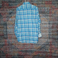 Tailorbyrd mens white blue green plaid flip cuff button shirt M NWT