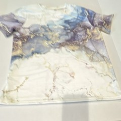 Marbled Crew Neck Short Sleeve Polyester T-Shirt Size M White Blue Purple Gold