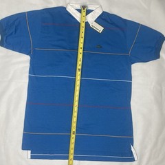 VTG Izod Lacoste Striped Polo Shirt Embroidered Gator Preppy Mens Medium Blue