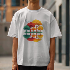 Nature Trees Reflection Tee Colorful Sunset Art Shirt Moon Graphic Unisex