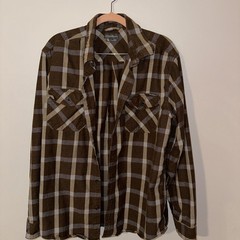 Eddie Bauer Men’s Flannel Shirt Brown Plaid, Long Sleeve, Classic Fit, Size L