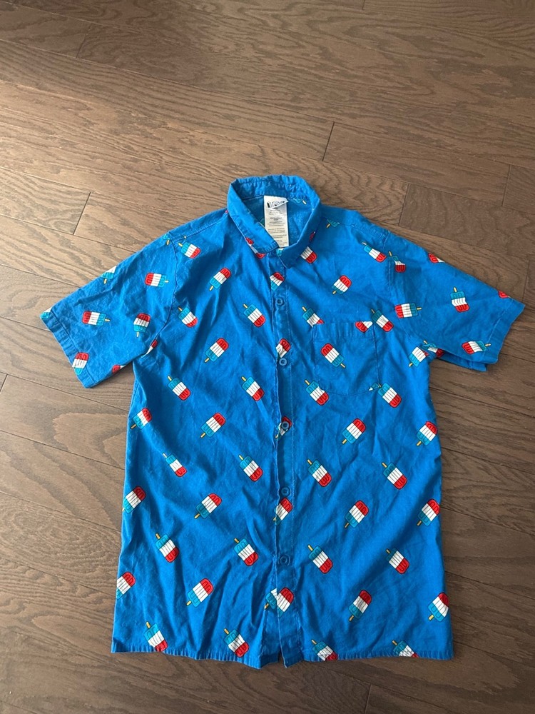 Isaac Morris IML button down popsicle shirt Sz small blue white red summer