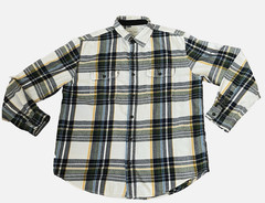 Aeropostale Men Size XL Shirt Button Up Long Sleeve Yellow Grey Plaid Pocket