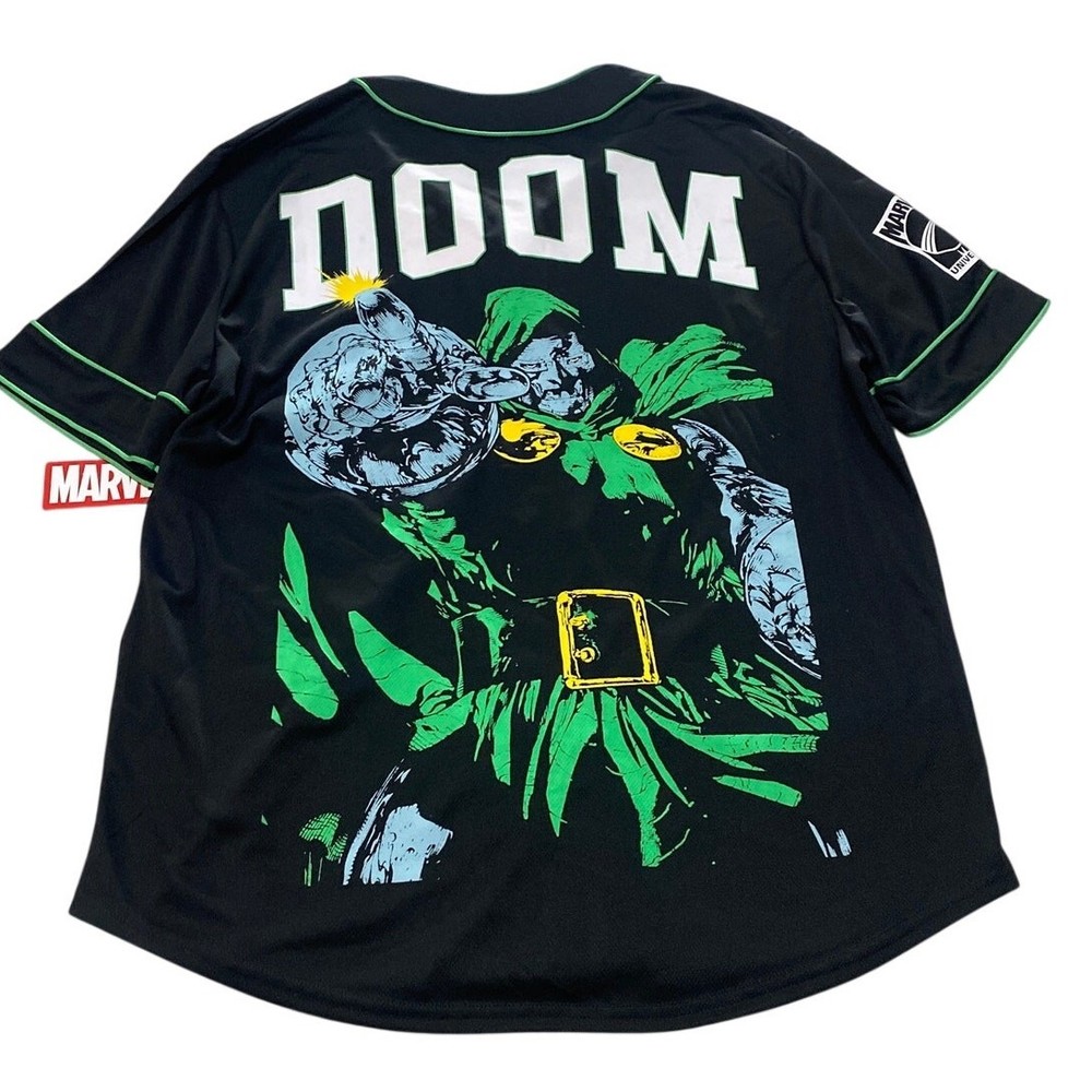 Marvel Doctor Doom Baseball Jersey Large L Isaac Morris Black Green Comic NWT