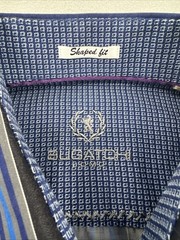 Bugatchi Shaped Fit Long Sleeve Button Down Mens M Blue Striped Flip Cuff