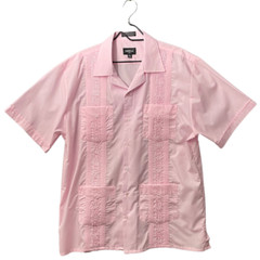 Omega Italy Men’s XL Pink Short Sleeve Button Up Dress Shirt Embroidery