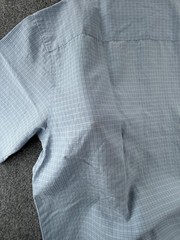 Quiksilver Rayon Polyester Check Short Sleeve Large Point Blue Pocket Mens Shirt