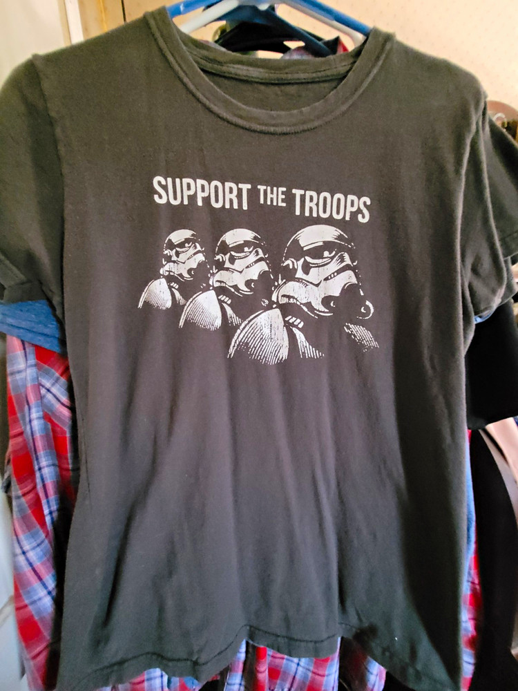 Star Wars Stormtrooper “Support the Troops” Black Unisex XS Crew Neck Tee