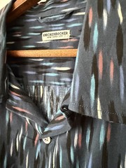 Knickerbocker New York Geometric Brushtroke Silk Cotton Button Up Shirt Blue Lrg