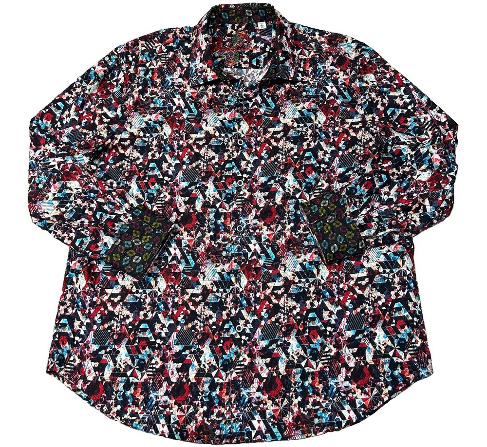 Robert Graham Geometric Abstract Button Up Shirt Mens Large Flip Cuff Cotton