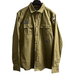Public Record Shirt Mens Green Button Down L Hiking Outdoor Camping Patches