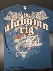 The Alabama Rig Mens T-Shirt Fishing Short Sleeve Blue Sz Large Skeleton Fish