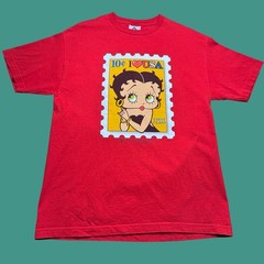 Y2K Betty Boop T Shirt Large Vintage First Class Stamp USA Red Cotton Heart