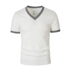 Solid Slim V-Neck Striped Athletic Tee