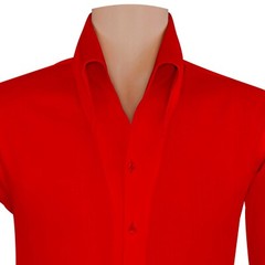 Red High Open Button Down Collar Buttonless Mens Custom Made Formal Office Shirt