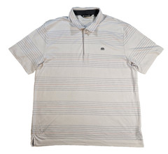 Travis Mathew Mens Golf Polo Shirt Medium White Striped Performance Casual 2XL