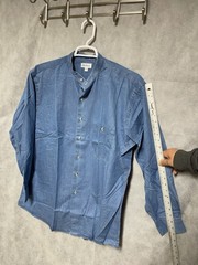 VTG Paul Fredrick Shirt Men L Blue Denim Chambray Blade Collar Button Up L/S USA