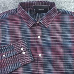 New Alfani Shirt Medium Deep Black Multicolor Check Long Sleeve Button Up