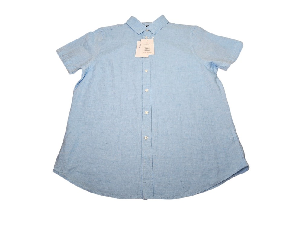 NWT Vustra Chambray Linen Blend Button Down Shirt Men’s Large Light Blue
