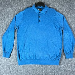 L.L.Bean Mens Long Sleeve Polo Shirt XL Blue Cotton Cashmere Blend Knit