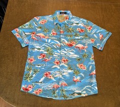 SSLR Men’s Collection Medium Palm Trees $ Flamingos Hawaiian Shirt