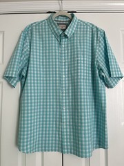 Dockers Men’s Button Down Short Sleeve Shirt XL-white & Turquoise Plaid