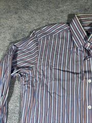 Pal Zileri LS Loop Button Down Shirt Men’s 16/41 Orange White Blue Stripes Italy