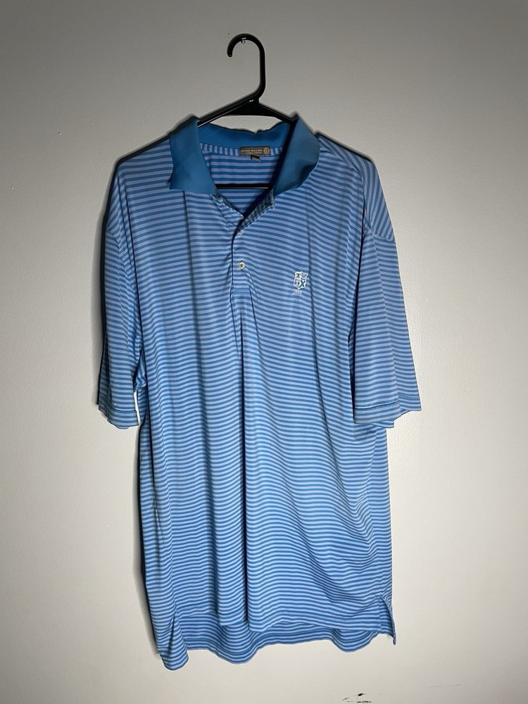 Peter Millar Summer Comfort E4 Embroidered 1899 Polo Shirt Adult XL Blue Striped