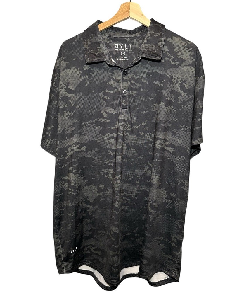 BYLT Premium Basics 19th Hole Polo Golf Camo Print Black Halftone Men XXL