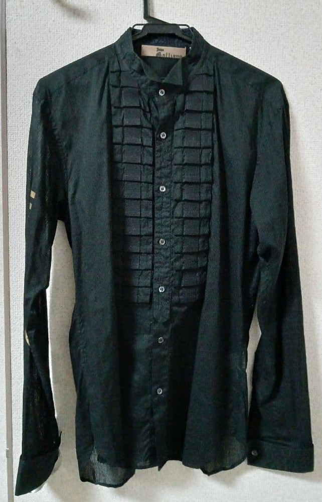 John Galliano Rare Sheer Gold Print Dress Shirt M (US S) Near Mint from Japan 7F