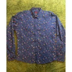 Jared Lang Button Down Men L Navy Blue AfterHours Slim Fit Abstract People Print