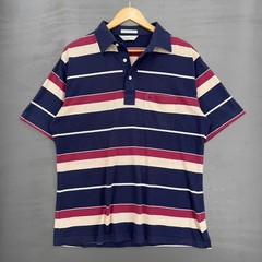 Vintage Christian Dior Soft Polo Shirt Navy Blue Striped Logo Retro Pocket Large
