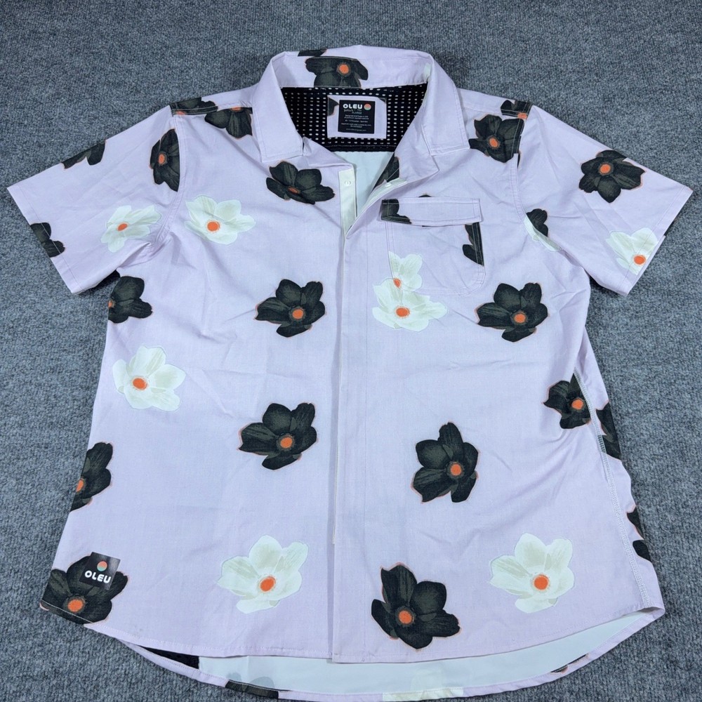 OLEU Originals Mens XL Purple Floral Short Sleeve Snap Button Up Stretch Shirt