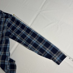 VTG 60s Sears Plaid Long Sleeve Shirt Mens M Combed Cotton Blue Grey Loop Collar
