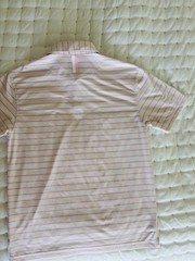 Rhoback Golf Short Sleeve Pink White Stripe Polo Shirt Size Small USA