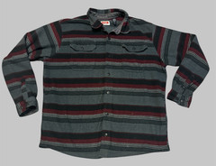 Wrangler Shirt Jacket Mens XL Gray Black Red Stripes Fleece Shacket Pockets