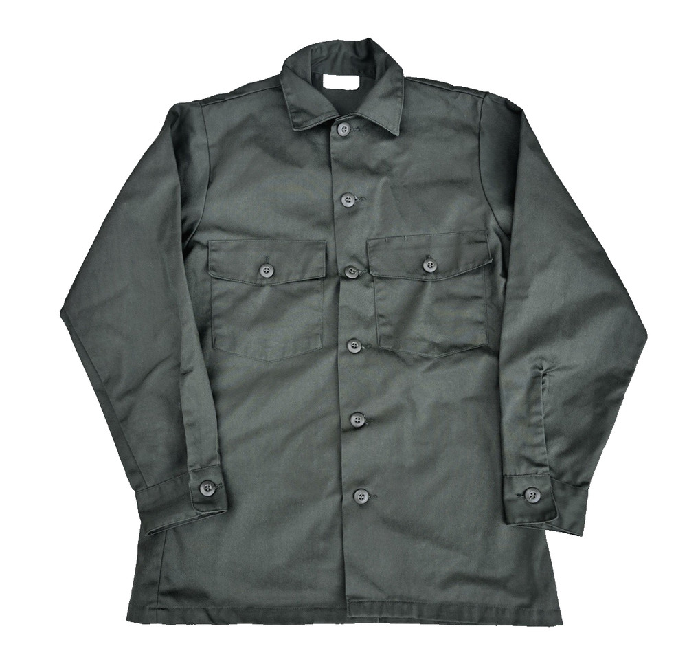 VINTAGE Army OG 507 Utility Button Down Shirt Military Combat 14 1/2 x 31 Size S