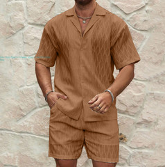 Men 2 Pcs Casual Button Down Shirt+Shorts Set Summer Vacation Beach Outfits Sets