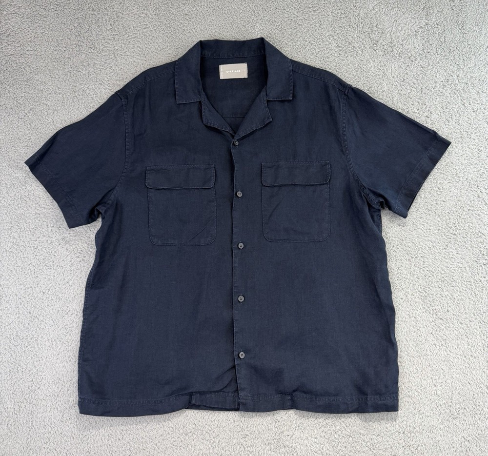 Everlane Blue Navy Button Down European 100% Linen Shirt Men’s Large Top