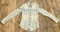 GUESS M Blue Solid Point Collar Long Sleeve Button-Up Shirt Pockets